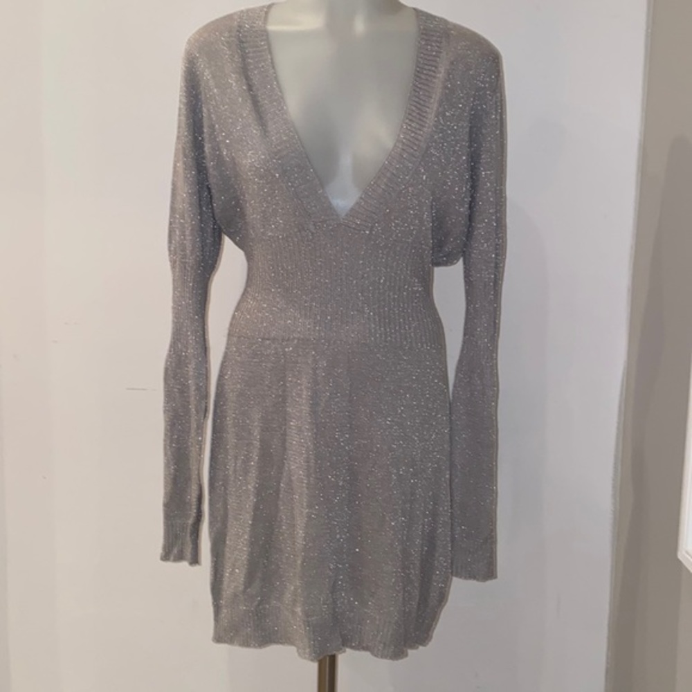 H&M sparkle glitter Deep v neck dress long sleeve sweater dress. - Picture 3 of 7